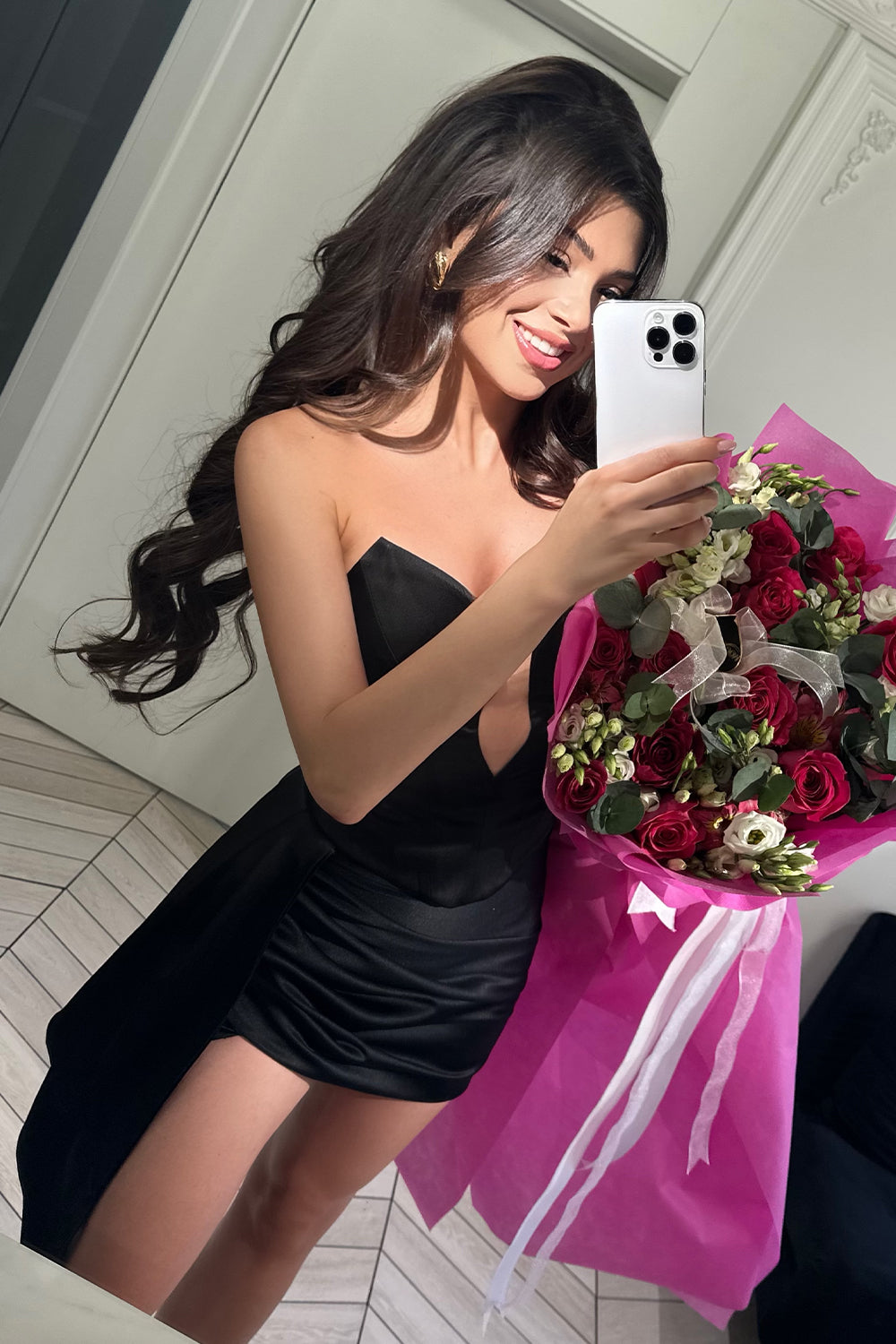 MINI SKIRT AND CROP TOP SET MILANI SATIN BLACK