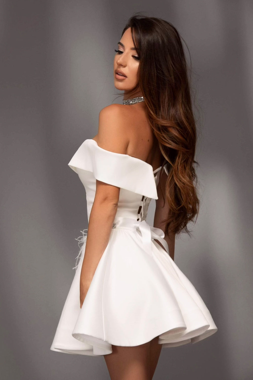 MINI SKIRT AND CROP TOP SET PEARL SATIN WHITE