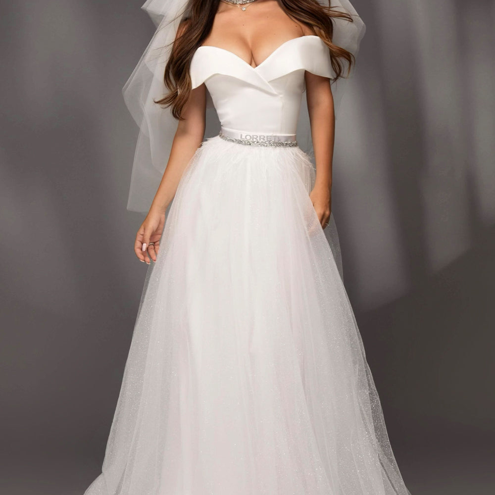 MAXI SKIRT AND CROP TOP SET LULU SATIN GLITTER TULLE WHITE