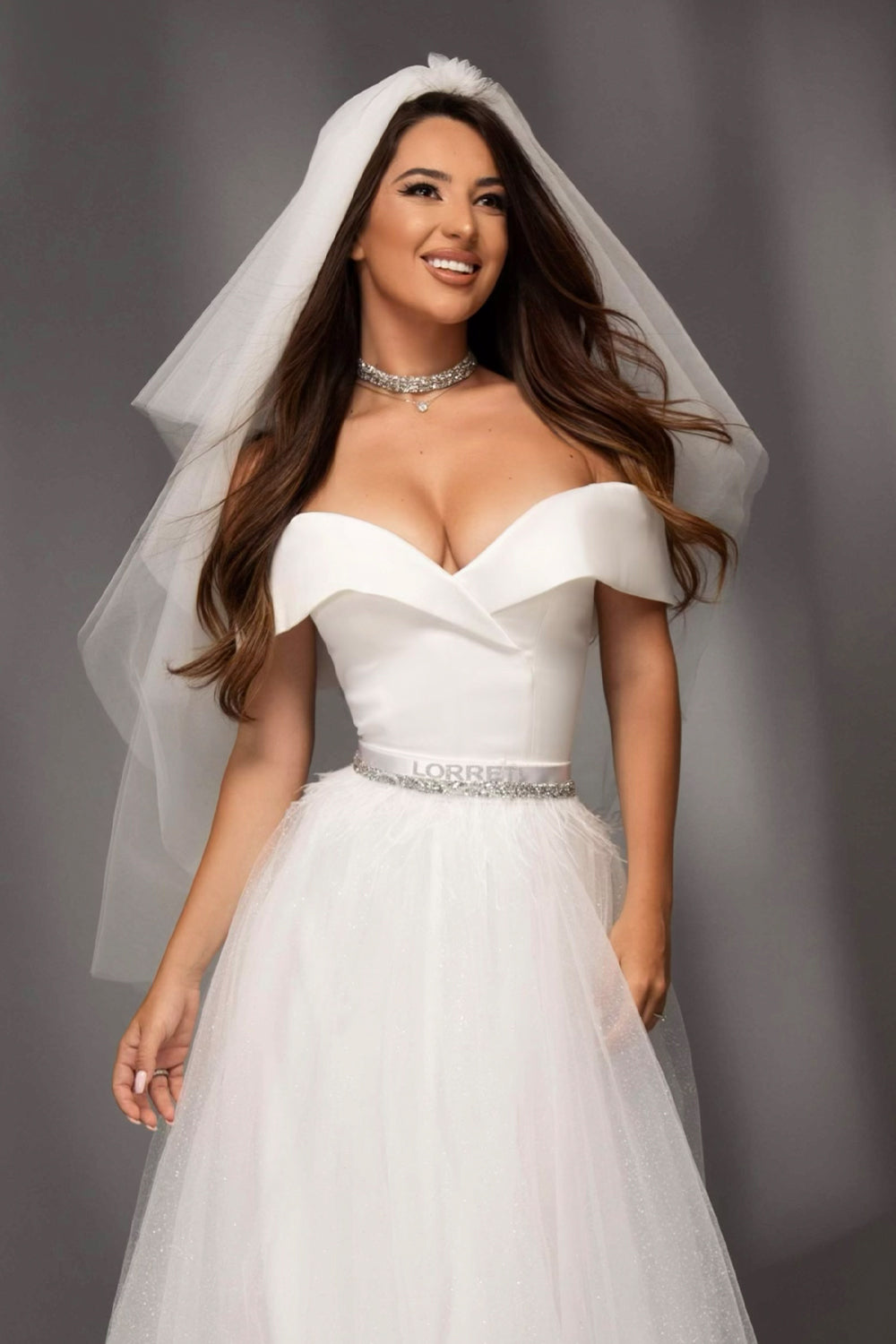 MAXI SKIRT AND CROP TOP SET LULU SATIN GLITTER TULLE WHITE