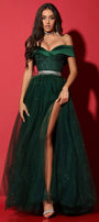 MAXI SET TOP CU FUSTA JOHANNA DANTELA GLITTER SATIN BROCADĂ DE TUL VERDE INCHIS