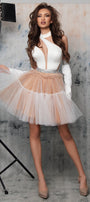МINI SET TOP CON GONNA JOSEPHINE RASO BROCCATO DI TULLE BIANCO CON NUDO