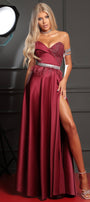 MAXI CONJUNTO TOP CON FALDA ANNA ЕNCAJE BRILLANTE SATÍN BORGOÑA