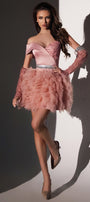 MINI SKIRT AND CROP TOP SET MARIAM GLITTER LACE SATIN TULLE POWDER PINK