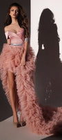 MAXI CONJUNTO TOP CON FALDA SUZANNE ЕNCAJE BRILLANTE SATÍN TUL POLVO ROSA
