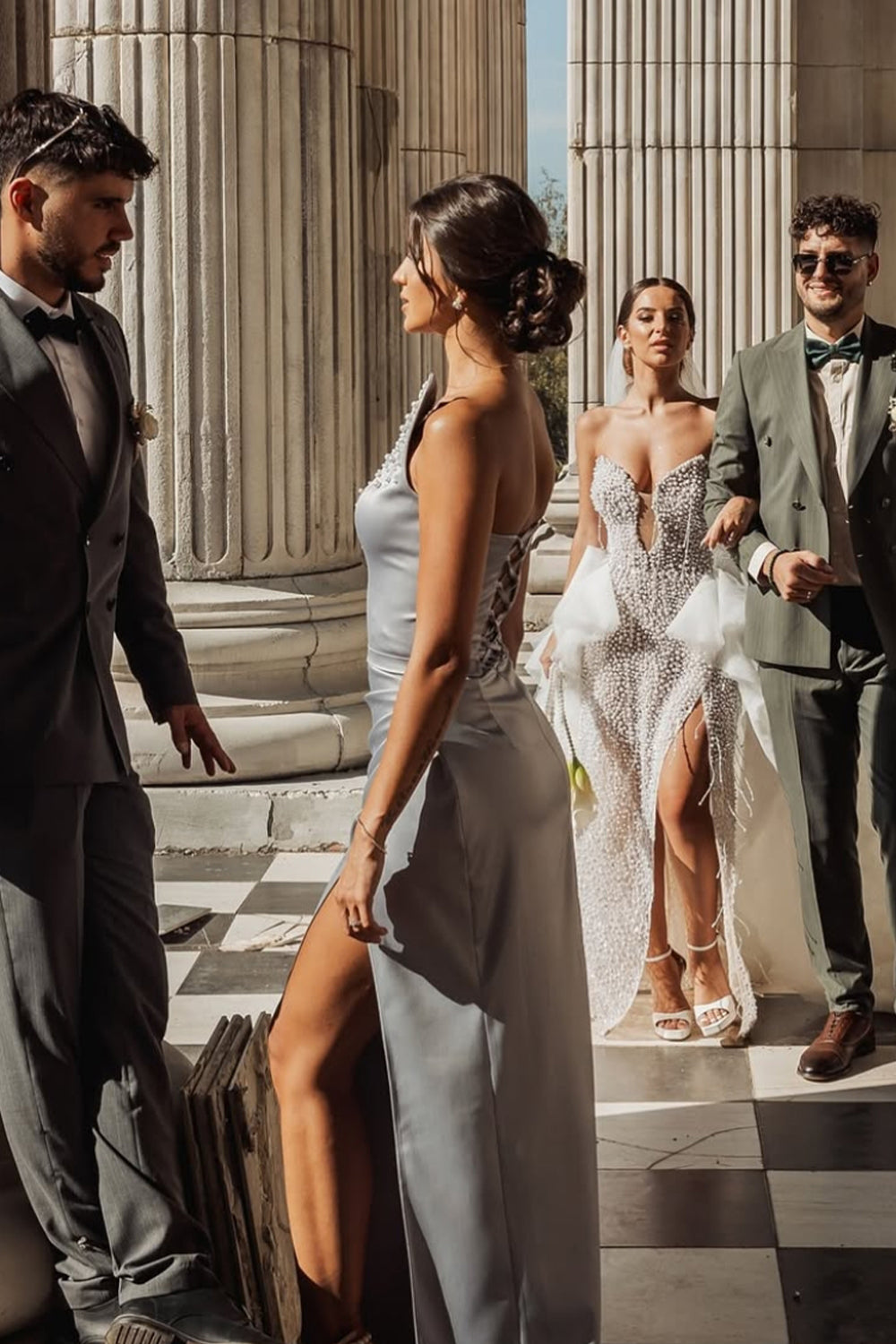 MAXI SKIRT AND CROP TOP SET VESELA SATIN PEARL SILVER