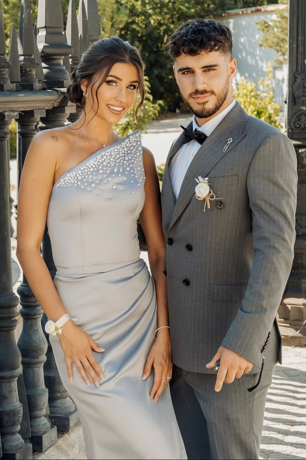 MAXI SKIRT AND CROP TOP SET VESELA SATIN PEARL SILVER