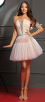MINI SKIRT AND CROP TOP SET AYA GLITTER LACE RHINESTONE GLITTER TULLE WHITE AND NUDE