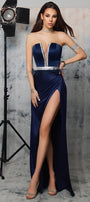 MAXI CONJUNTO TOP CON FALDA CASSIOPEIA SATÍN PEDRERÍA АZUL OSCURO