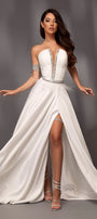 MAXI SKIRT AND CROP TOP SET KATALINA GLITTER LACE RHINESTONE SATIN WHITE