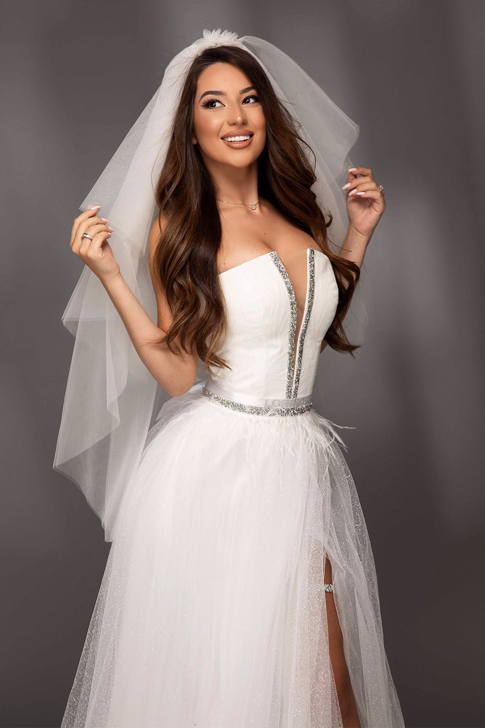 MAXI SKIRT AND CROP TOP SET TIANA GLITTER LACE RHINESTONE GLITTER TULLE WHITE