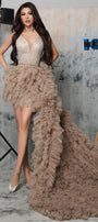MAXI SKIRT AND CROP TOP SET AYLA GLITTER LACE GLITTER TULLE NUDE AND SILVER