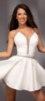 MINI SKIRT AND CROP TOP SET AMETHYST SATIN RHINESTONE WHITE