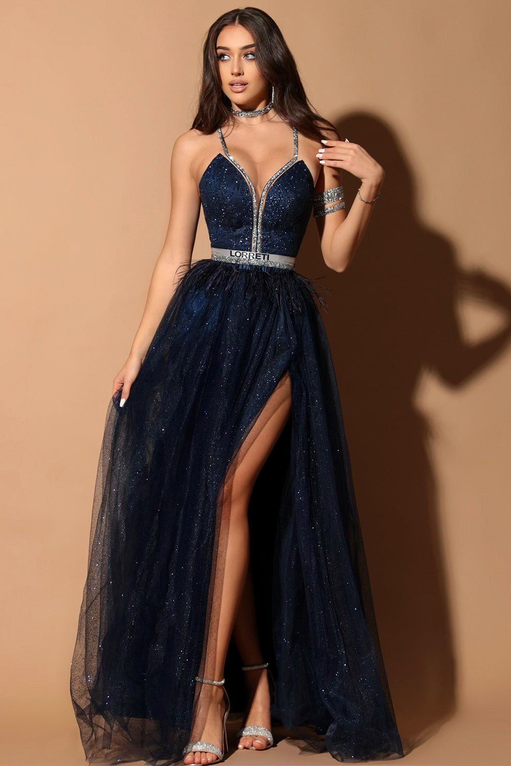 MAXI SKIRT AND CROP TOP SET CANDICE GLITTER LACE RHINESTONE