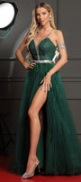 MAXI CONJUNTO TOP CON FALDA CANDICE ЕNCAJE BRILLANTE PEDRERÍA BROCADO DE TUL VERDE OSCURO