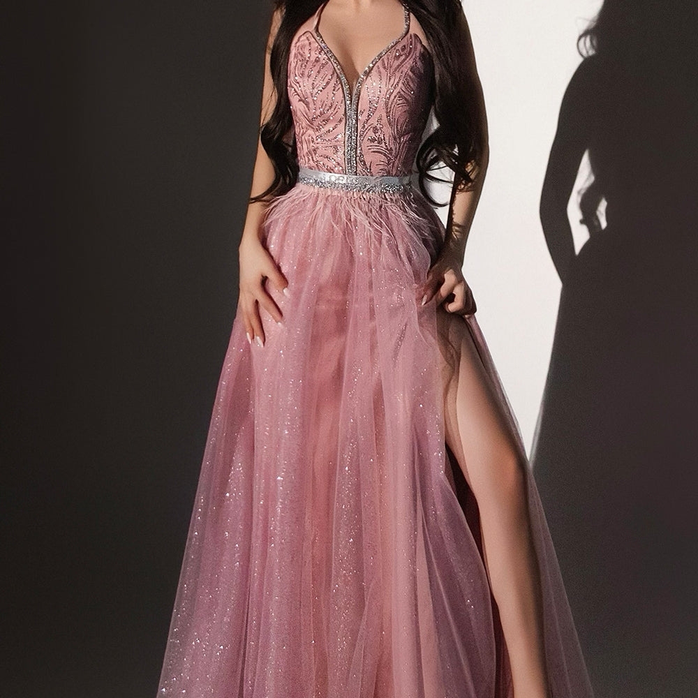 МAXI SET TOP CON GONNA CANDICE PIZZO GLITTERATO STRASS BROCCATO DI TULLEROSA CIPRIA