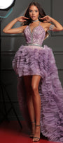 MAXI SKIRT AND CROP TOP SET DENISHA GLITTER LACE RHINESTONE GLITTER TULLE LAVENDER