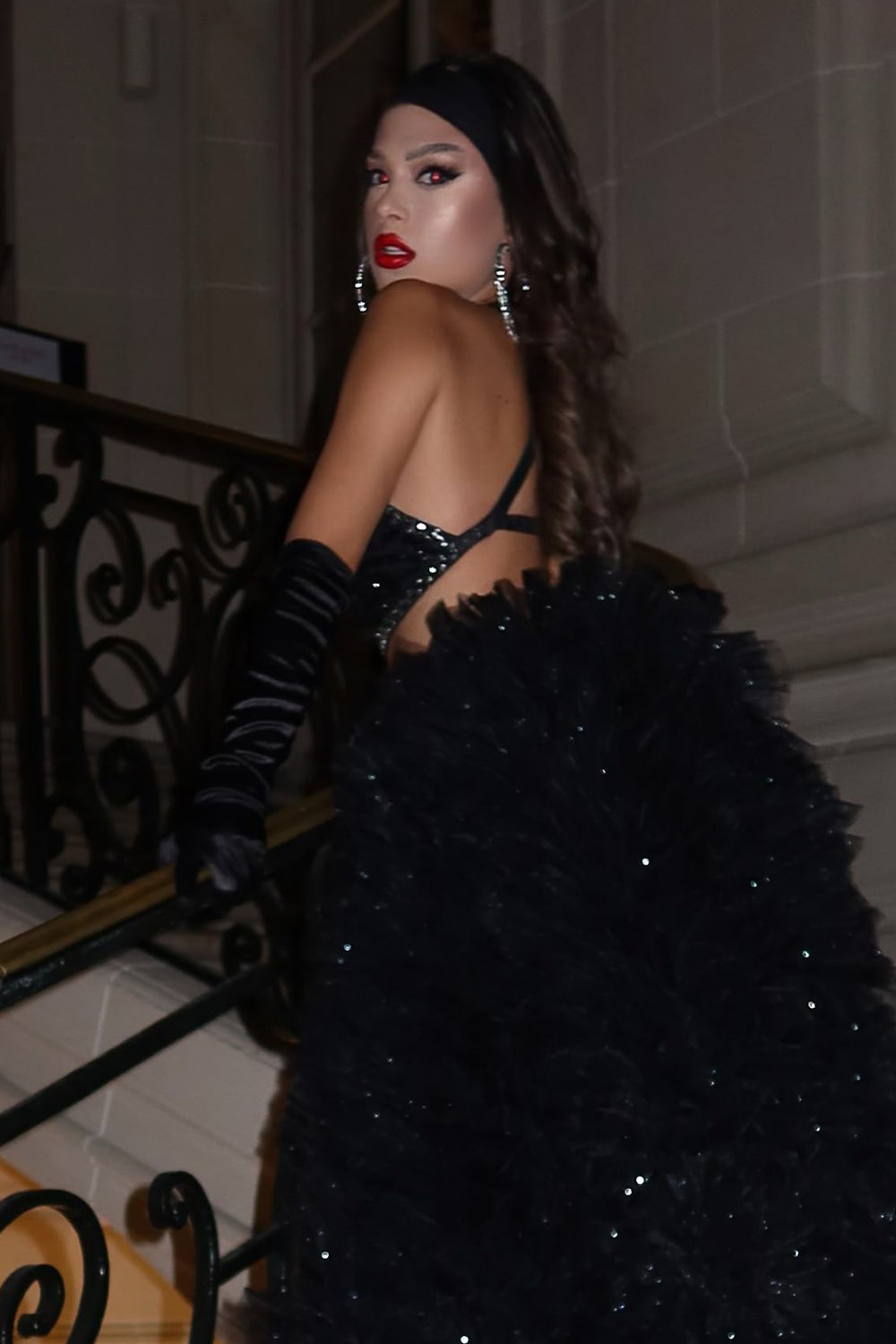 MAXI SKIRT AND CROP TOP SET ARTHEMIS SEQUIN RHINESTONE GLITTER TULLE BLACK