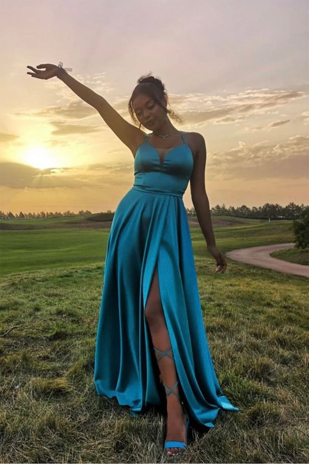 MAXI ROCHIE ADRIANA SATIN ALBASTRU PETROL