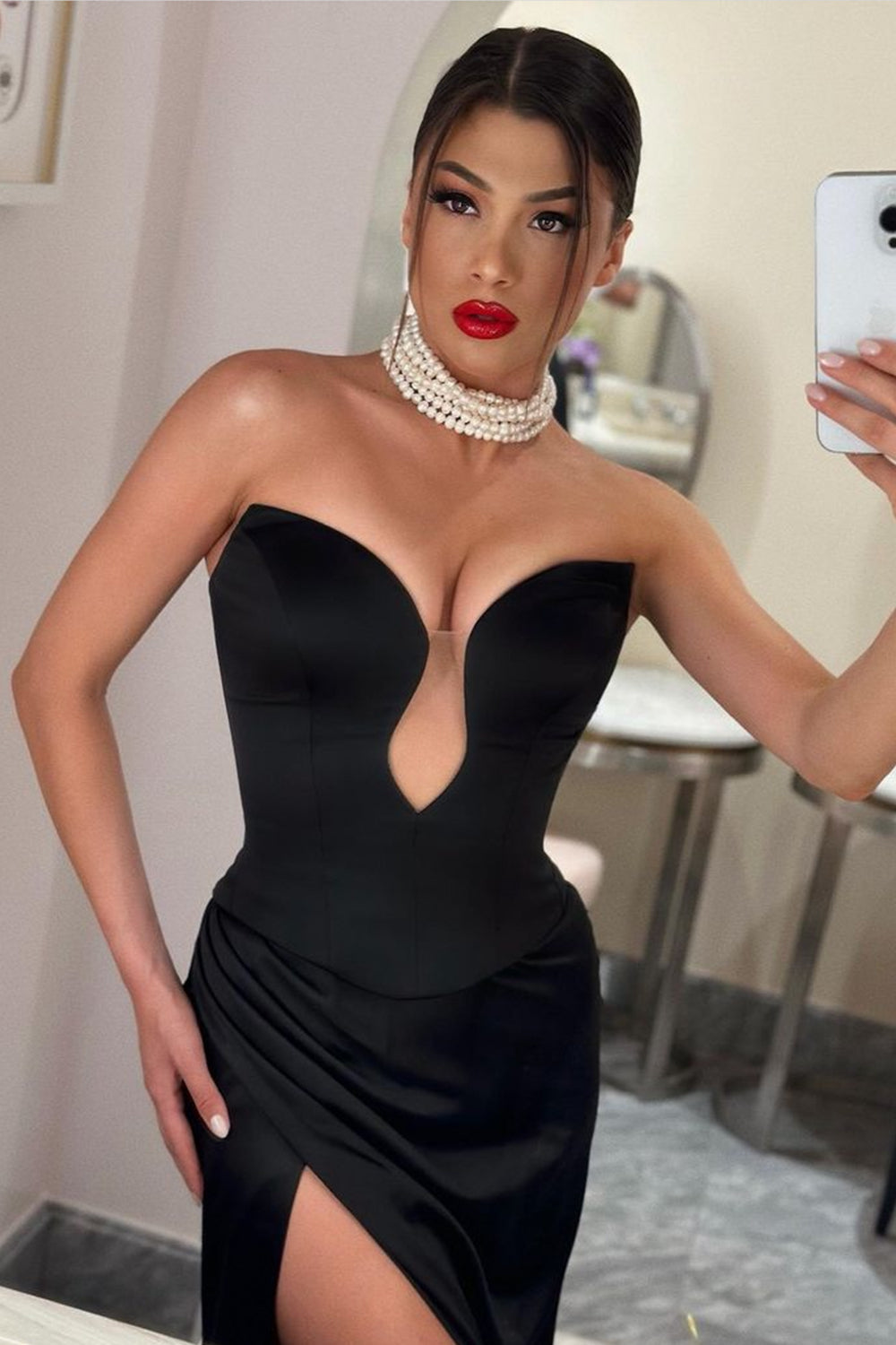 MAXI SKIRT AND CROP TOP SET 3 PARTS TESSA SATIN BLACK