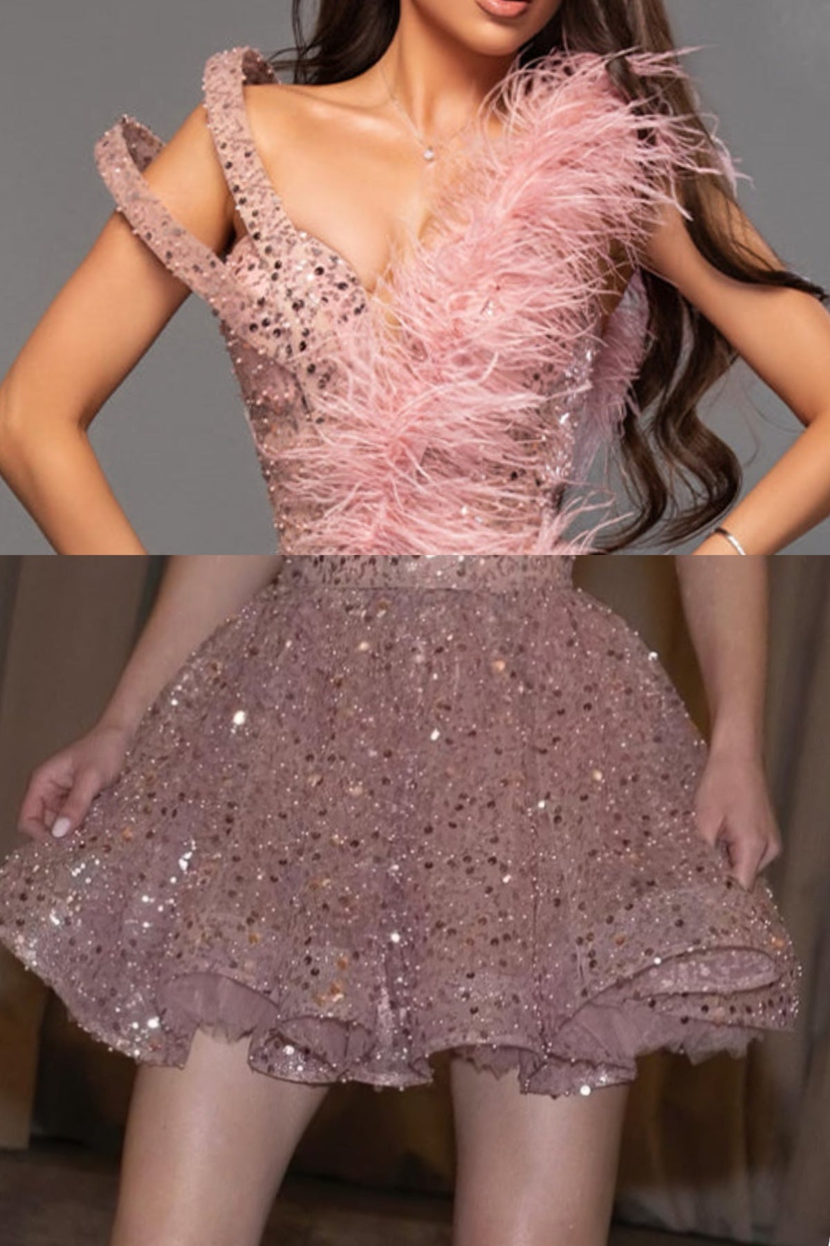 MAXI CONJUNTO TOP CON FALDA PARTY QUEEN LENTEJUELAS SATÍN ROSA FUERTE