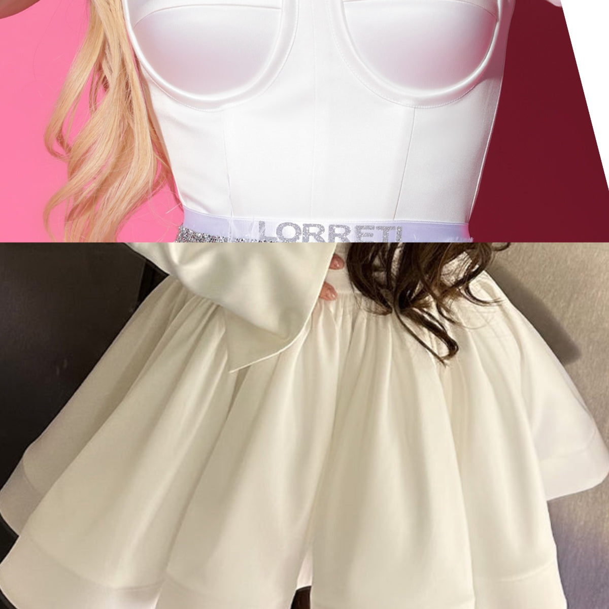 MINI CONJUNTO TOP CON FALDA PEARL SATÍN BLANCO