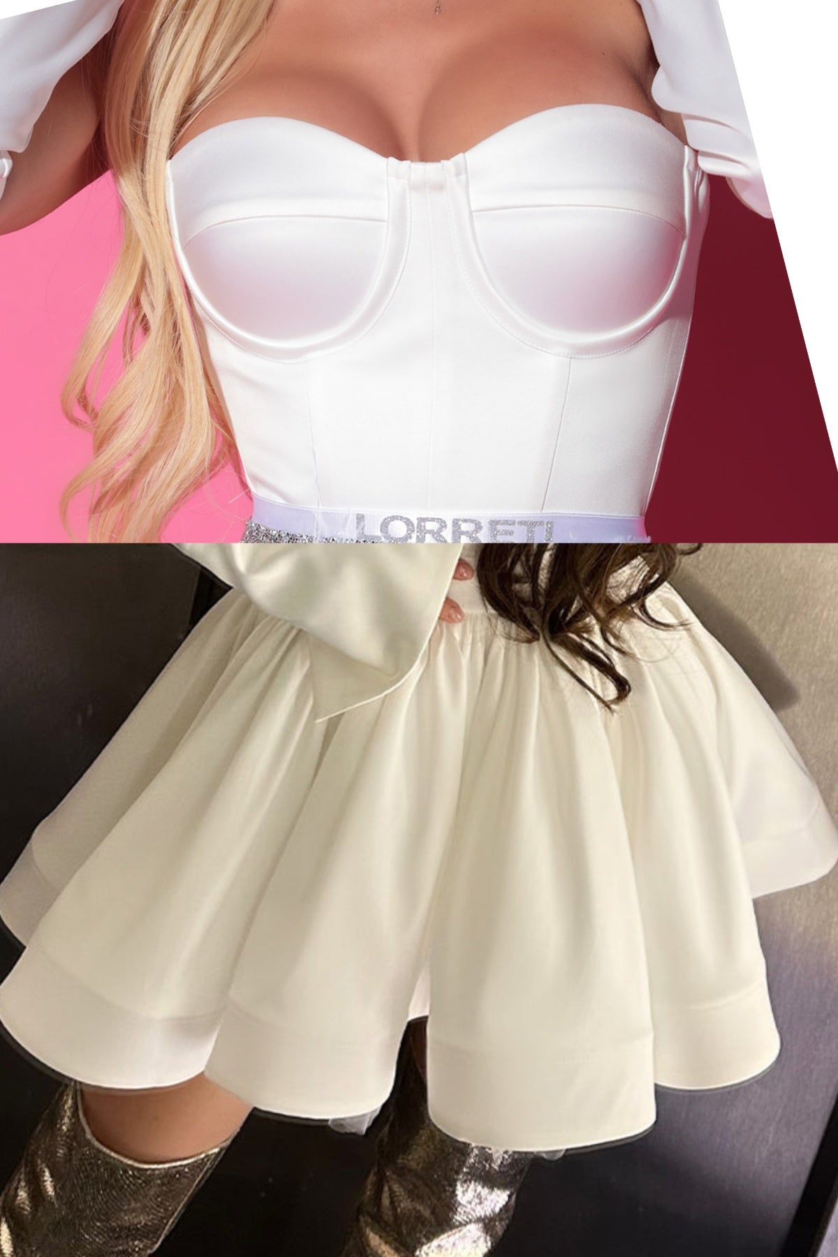 MINI CONJUNTO TOP CON FALDA PEARL SATÍN BLANCO