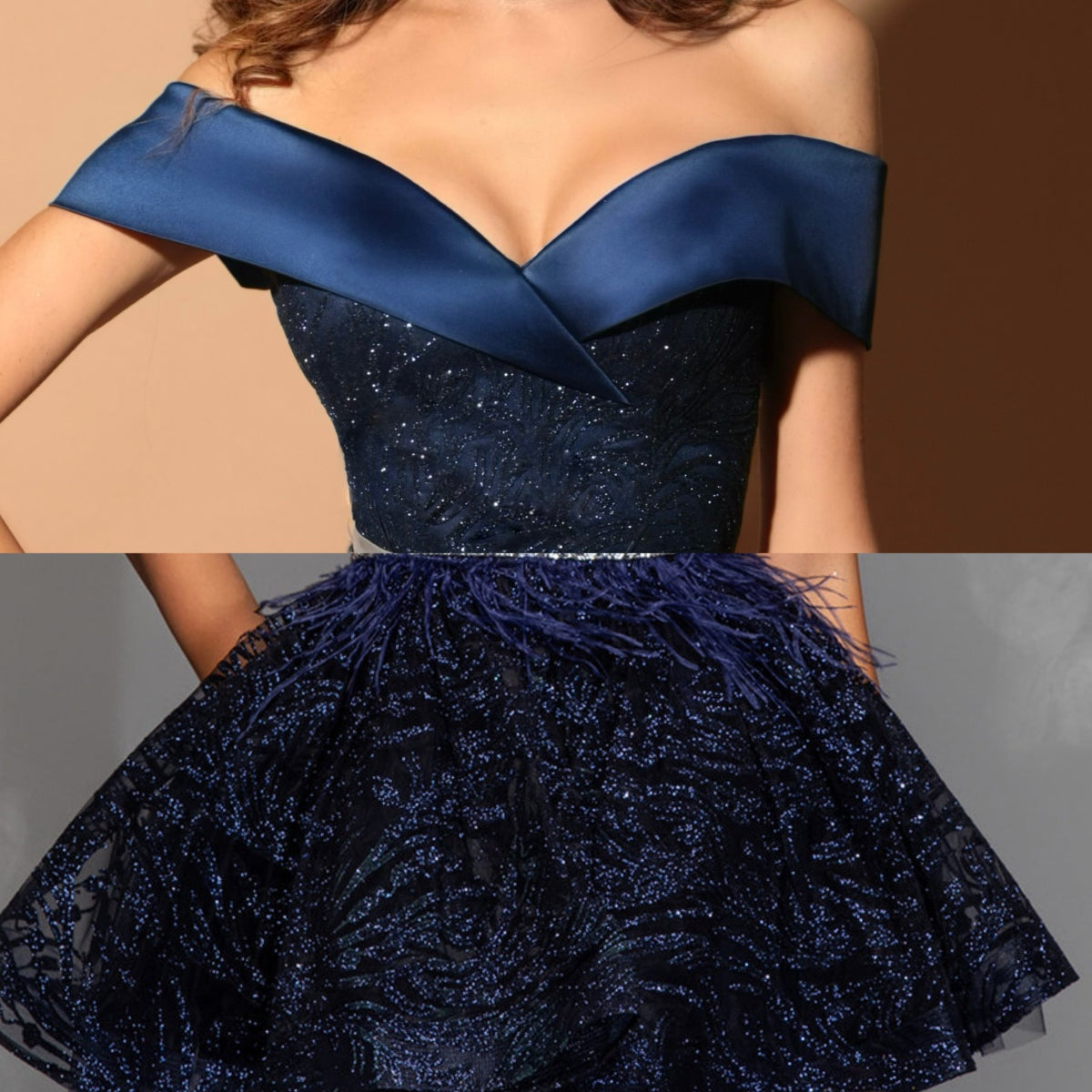 SET FUSTĂ MINI ȘI TOP CURPT ERIN GLITTER LACE SATIN ARGINTIU