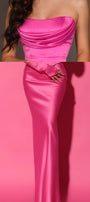 MAXI SET 3 PIESE TOP CU FUSTA BRIDGET SATIN ROZ APRINS