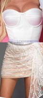 MINI CONJUNTO TOP CON FALDA PEARL SATÍN BLANCO