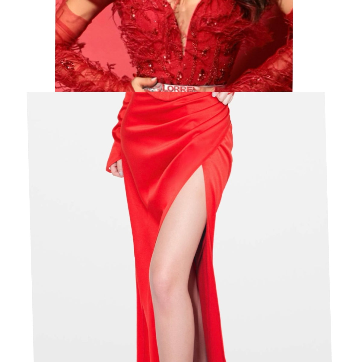 MAXI SET TOP CU FUSTA ANITA DANTELA PENE SATIN ROSU
