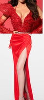 MAXI SET TOP CU FUSTA ANITA DANTELA PENE SATIN ROSU