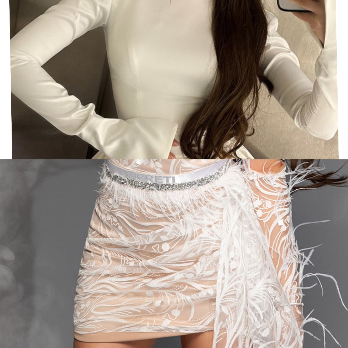 MINI CONJUNTO TOP CON FALDA PEARL SATÍN BLANCO
