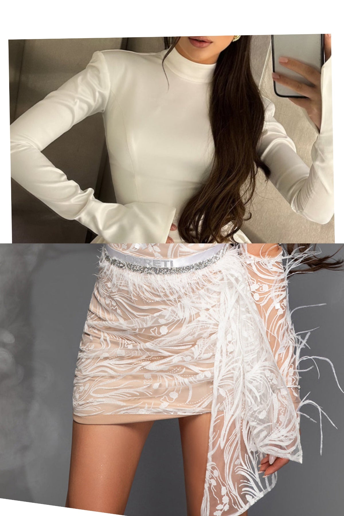 MINI CONJUNTO TOP CON FALDA PEARL SATÍN BLANCO