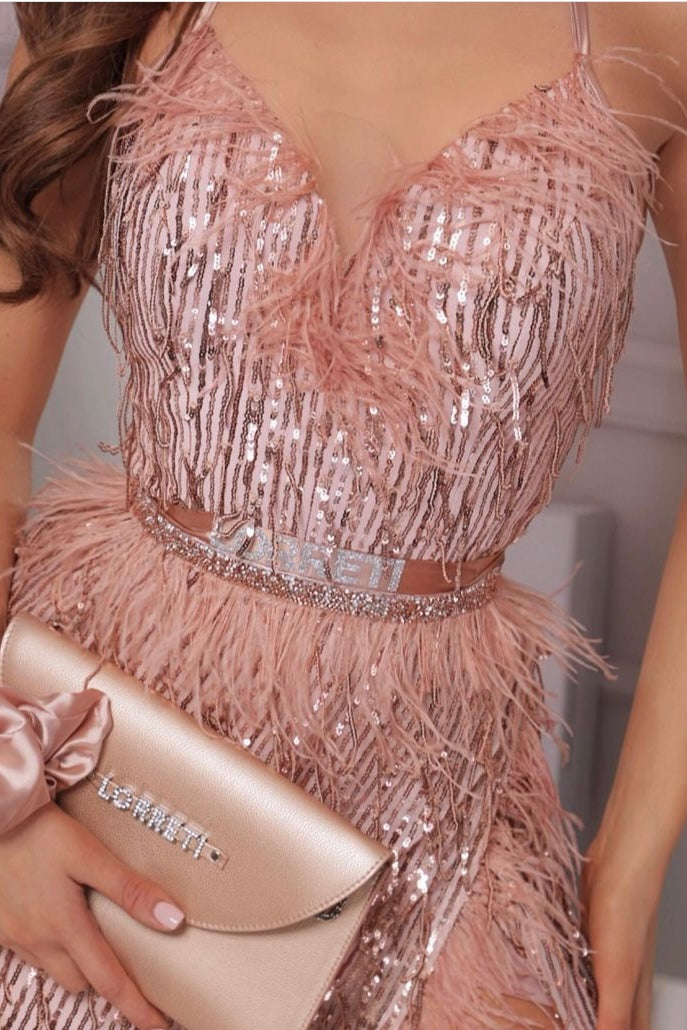 ДЪЛЪГ СЕТ ТОП С ПОЛА ALAIA ПАЙЕТИ РОЗОВО ЗЛАТО