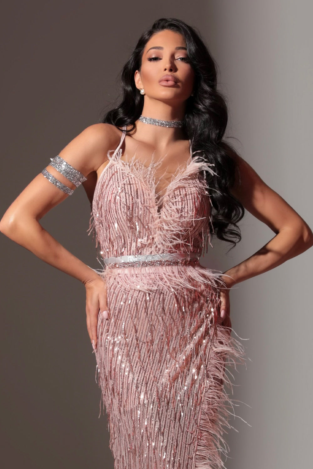 ДЪЛЪГ СЕТ ТОП С ПОЛА ALAIA ПАЙЕТИ РОЗОВО ЗЛАТО