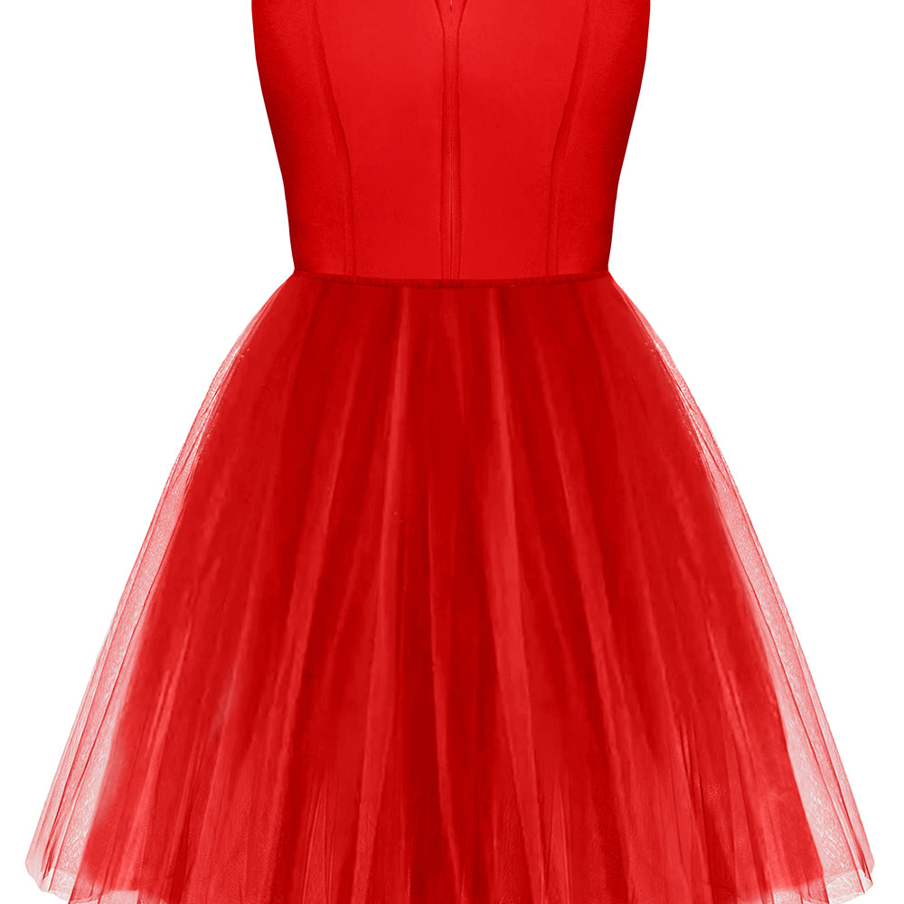 МИНИ РОКЛЯ VIVIEN ТРИКО ТЮЛ ЧЕРВЕН