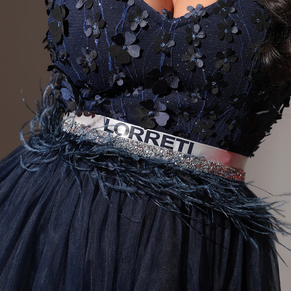 BELT MARABU 8A FEATHERS RHINESTONE DARK BLUE