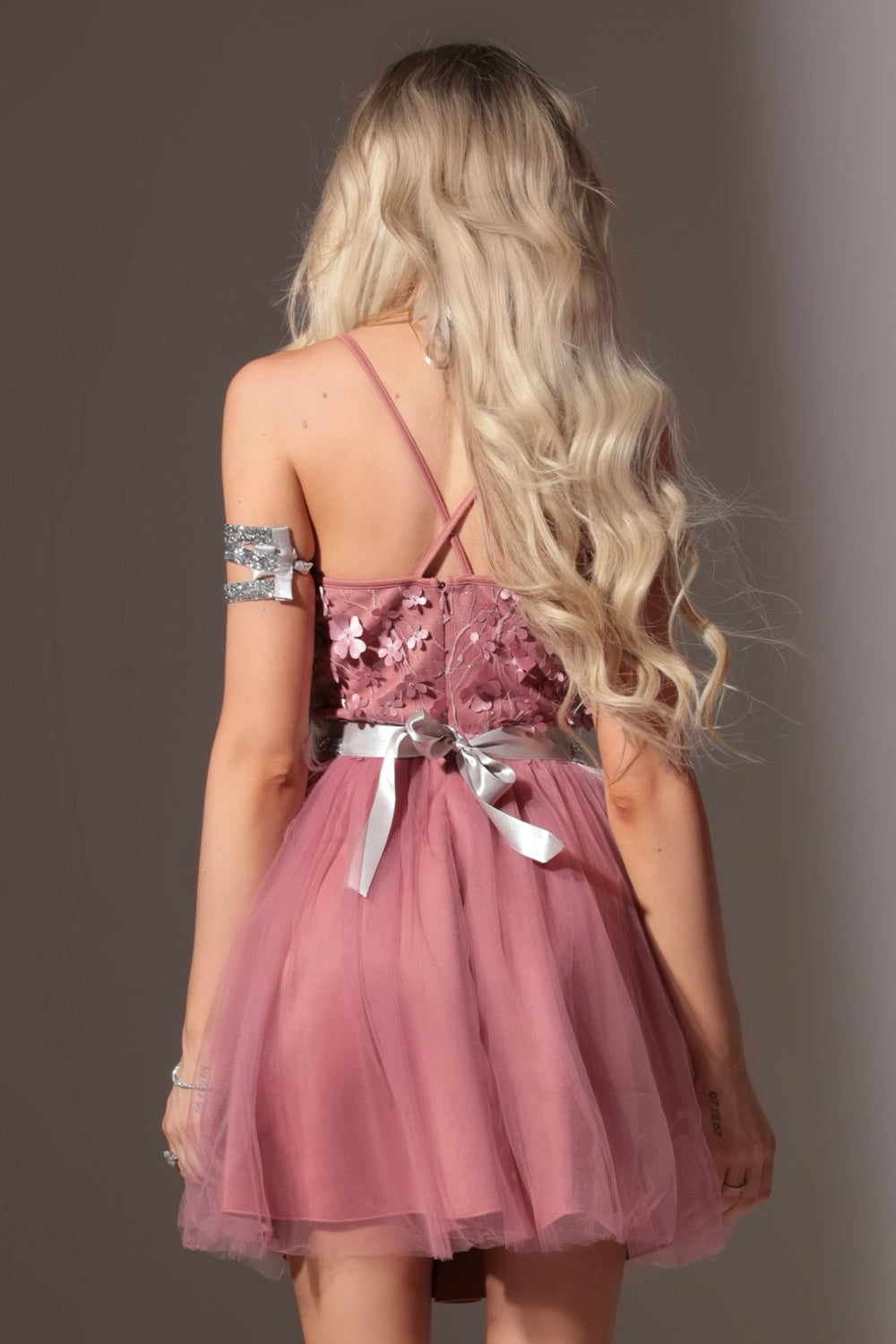 MINI DRESS ARIA LACE TULLE ROSE ASH