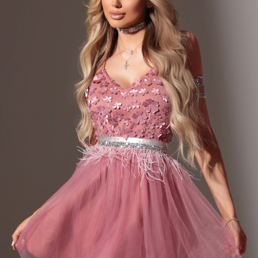 MINI DRESS ARIA LACE TULLE ROSE ASH
