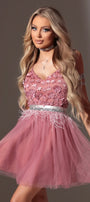 MINI DRESS ARIA LACE TULLE ROSE ASH