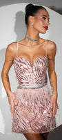 MINI DRESS JULIA FEATHERS GLITTER LACE POWDER PINK