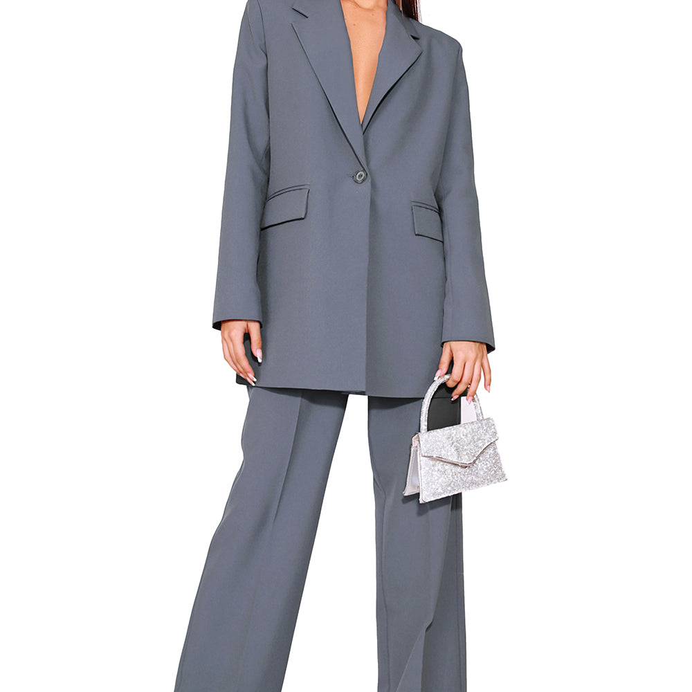 MAXI BLAZER AND PANTS SET 2 PARTS BOSSY BI-STRETCH FABRIC DARK GREY