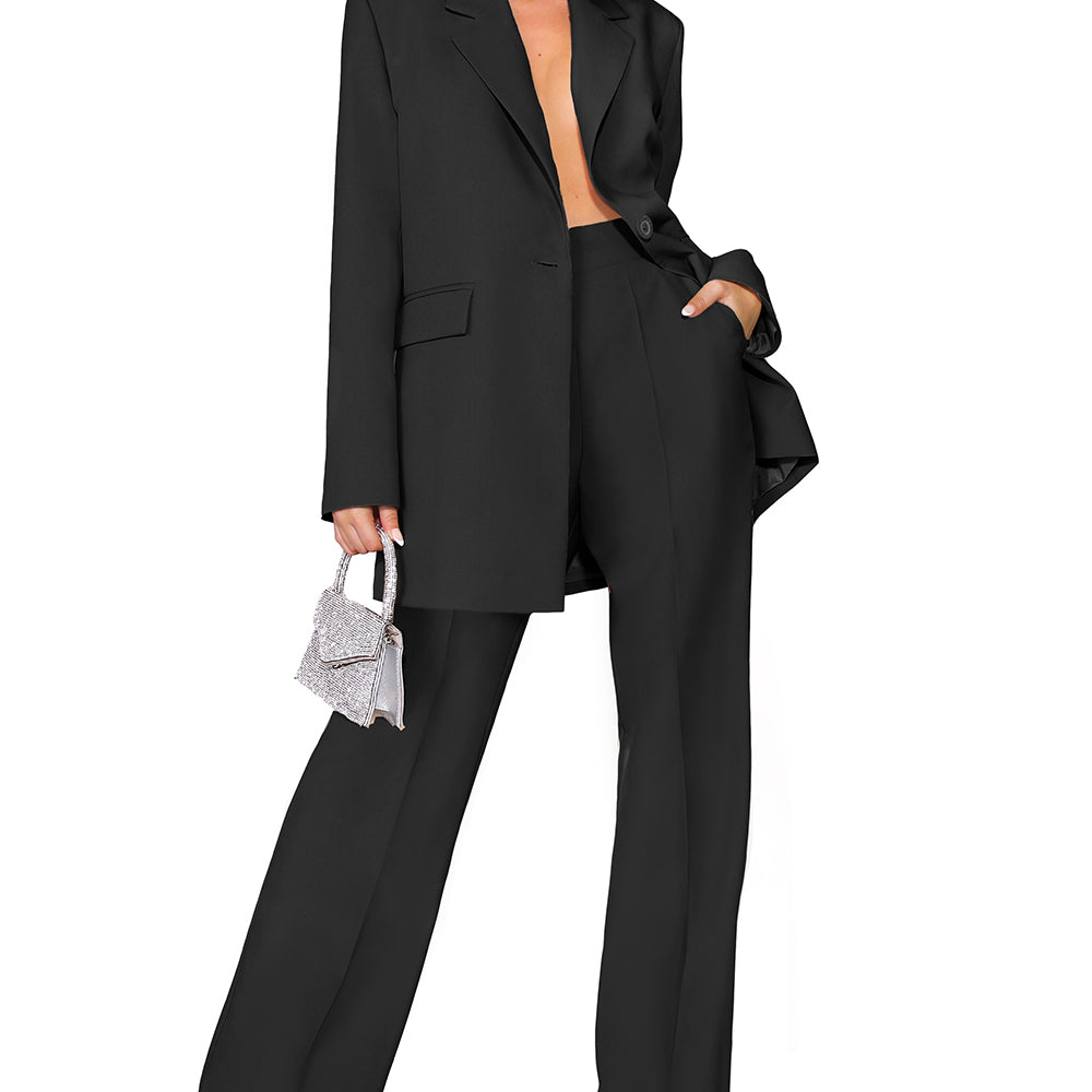 MAXI BLAZER 2 PARTS AND PANTS SET BOSSY BI-STRETCH FABRIC BLACK