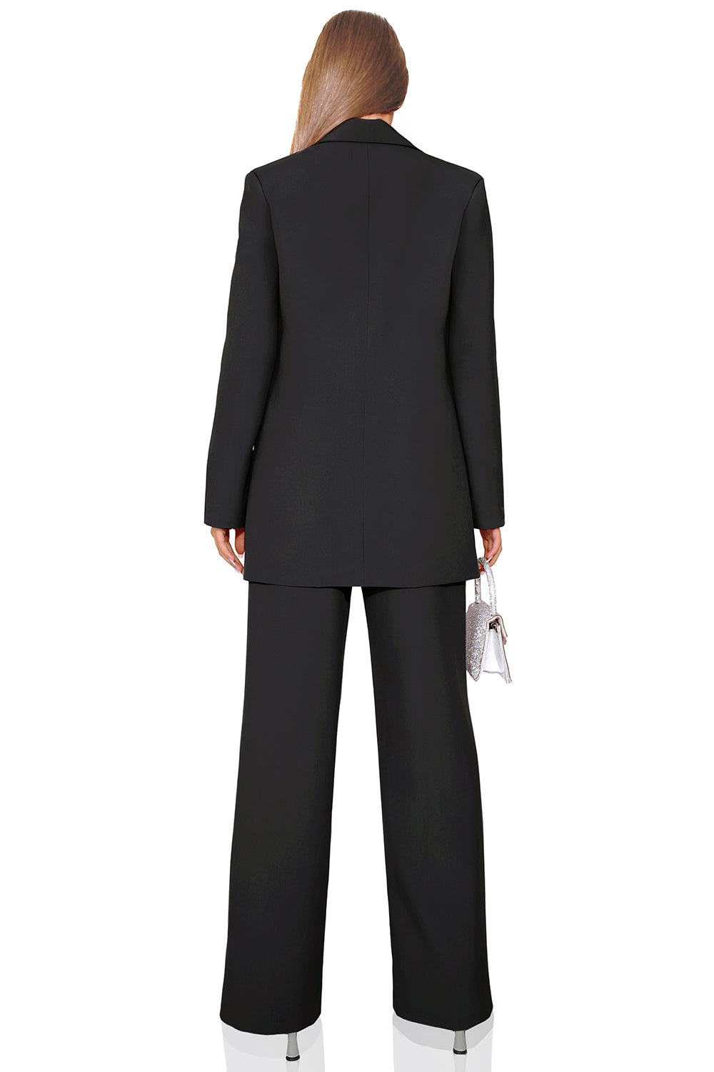 MAXI BLAZER 2 PARTS AND PANTS SET BOSSY BI-STRETCH FABRIC BLACK