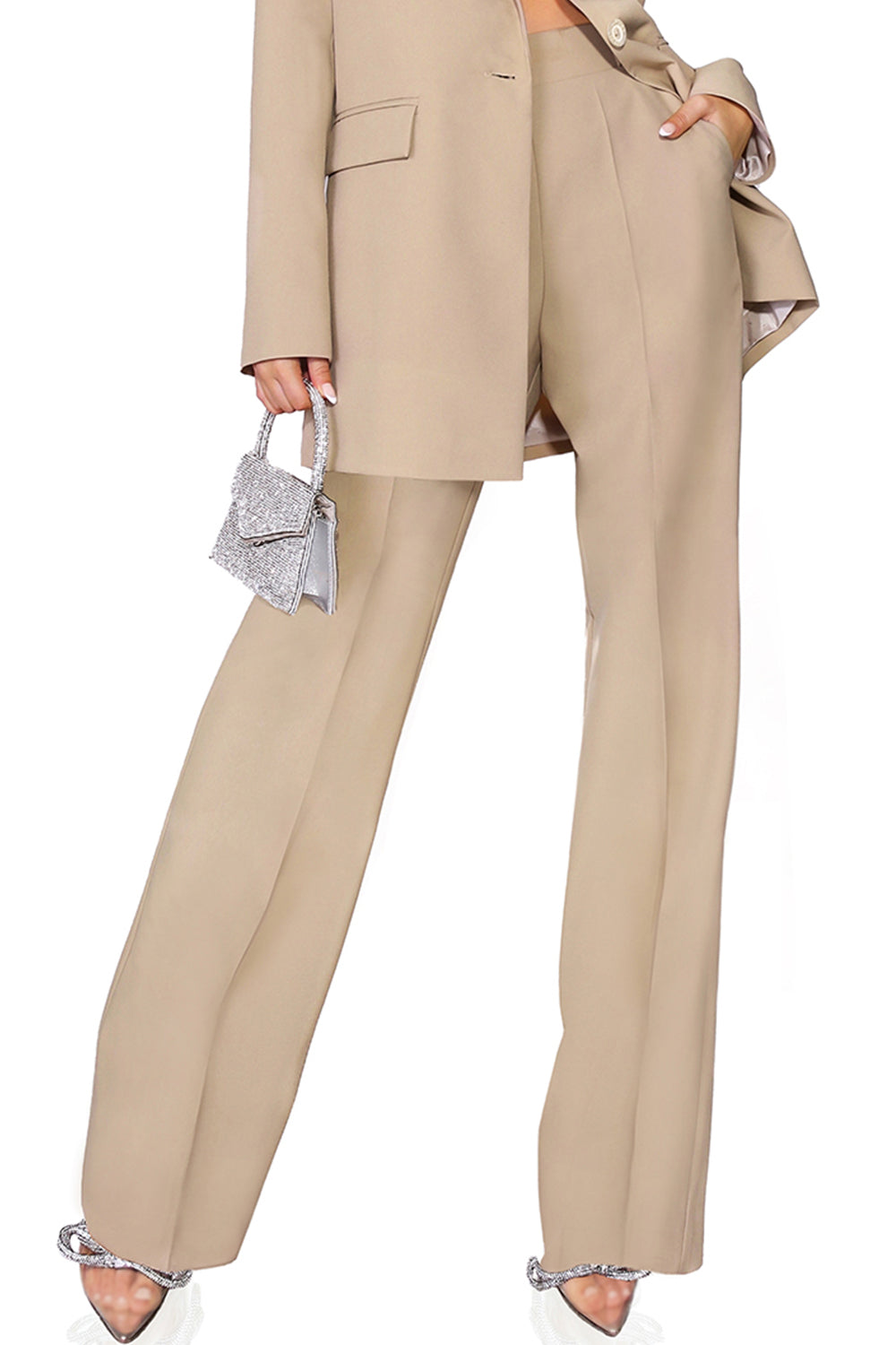 MAXI BLAZER AND PANTS SET 2 PARTS BOSSY BI-STRETCH FABRIC BEIGE / NUDE