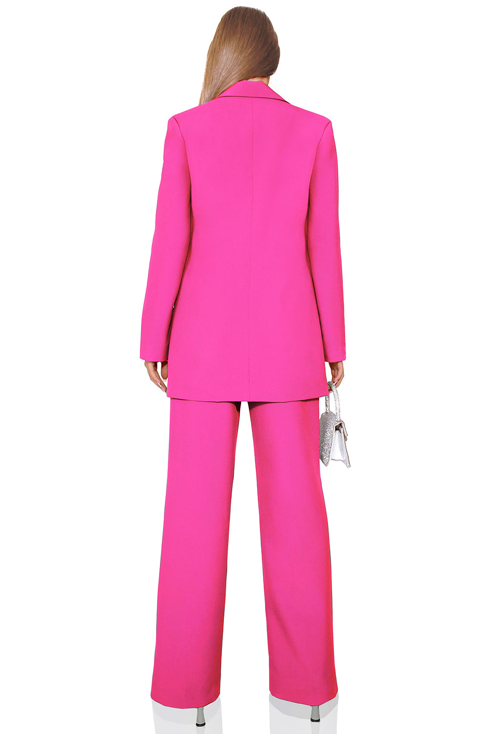 MAXI BLAZER AND PANTS SET 2 PARTS BOSSY BI-STRETCH FABRIC HOT PINK