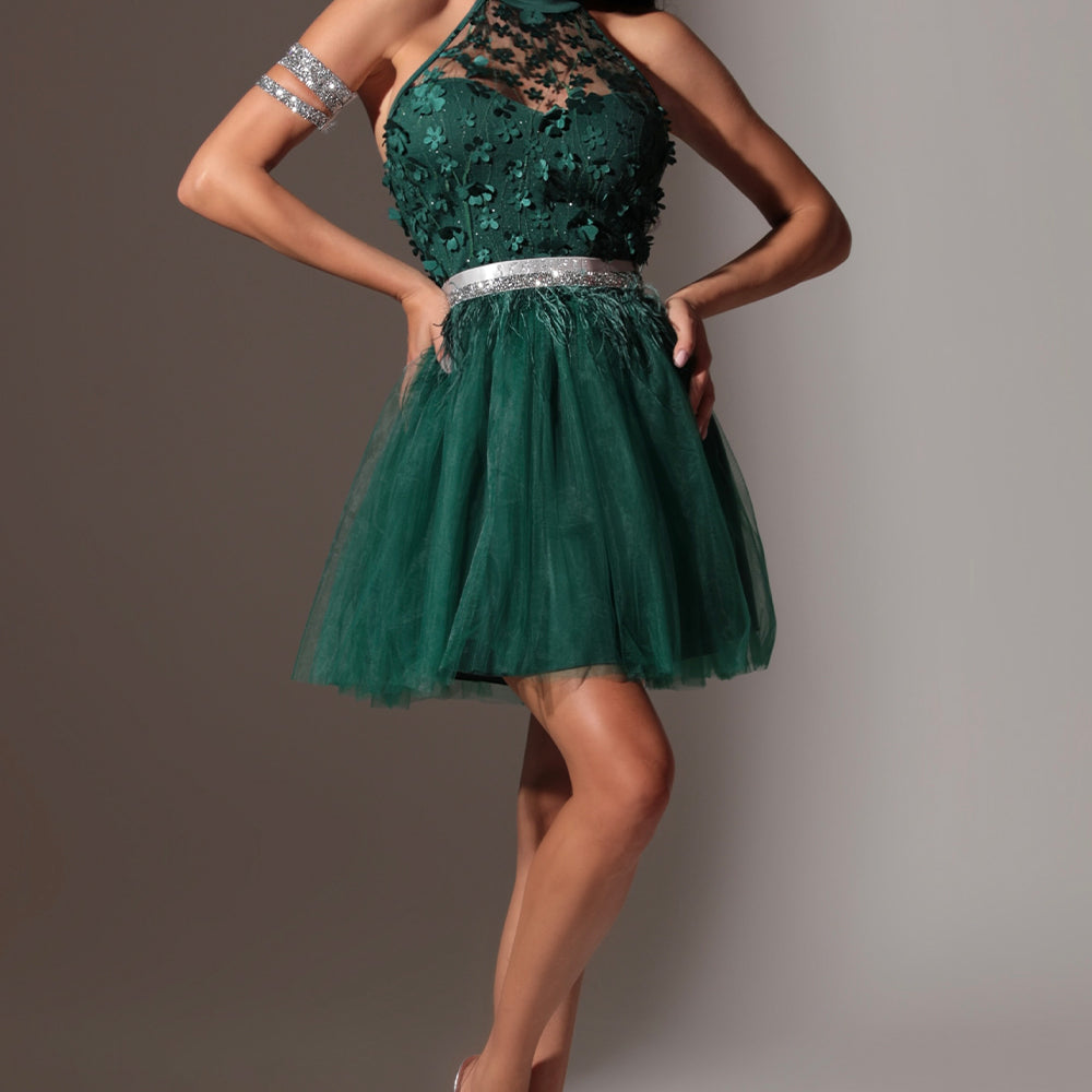 МИНИ РОКЛЯ NOVA ДАНТЕЛА ТЮЛ ТЪМНОЗЕЛЕН