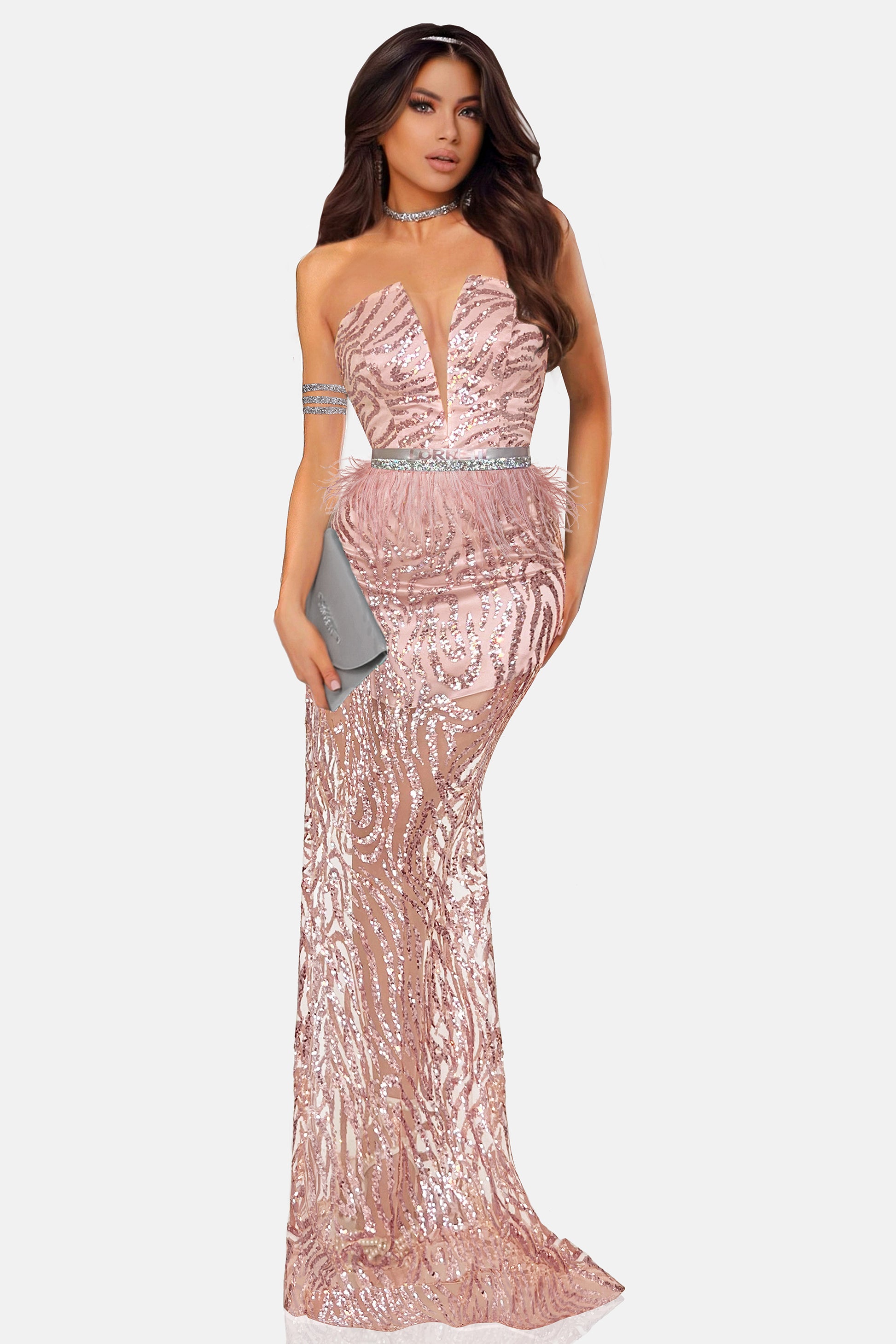 MAXI SKIRT AND CROP TOP SET AURELIA GLITTER LACE POWDER PINK