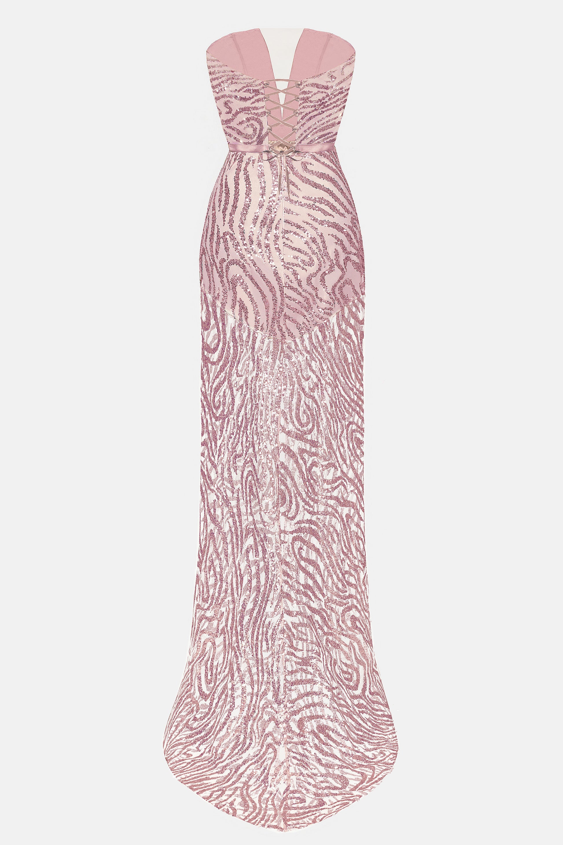MAXI SKIRT AND CROP TOP SET AURELIA GLITTER LACE POWDER PINK